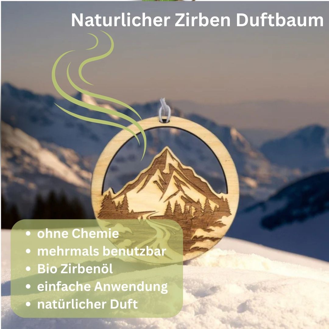 Zirben Duftbaum "BERGE", Lufterfrischer inkl. 5ml Bio Zirbenölspray