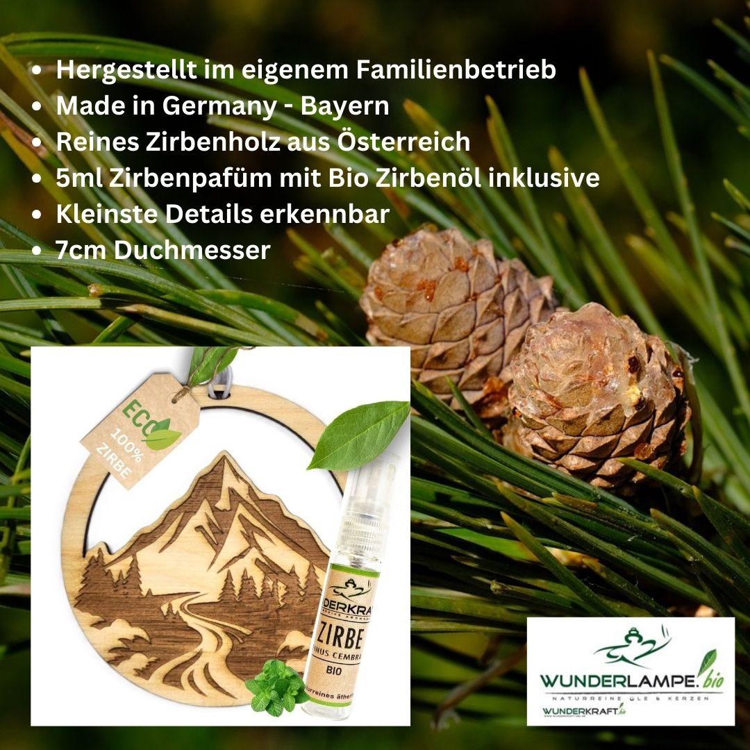 Zirben Duftbaum "BERGE", Lufterfrischer inkl. 5ml Bio Zirbenölspray