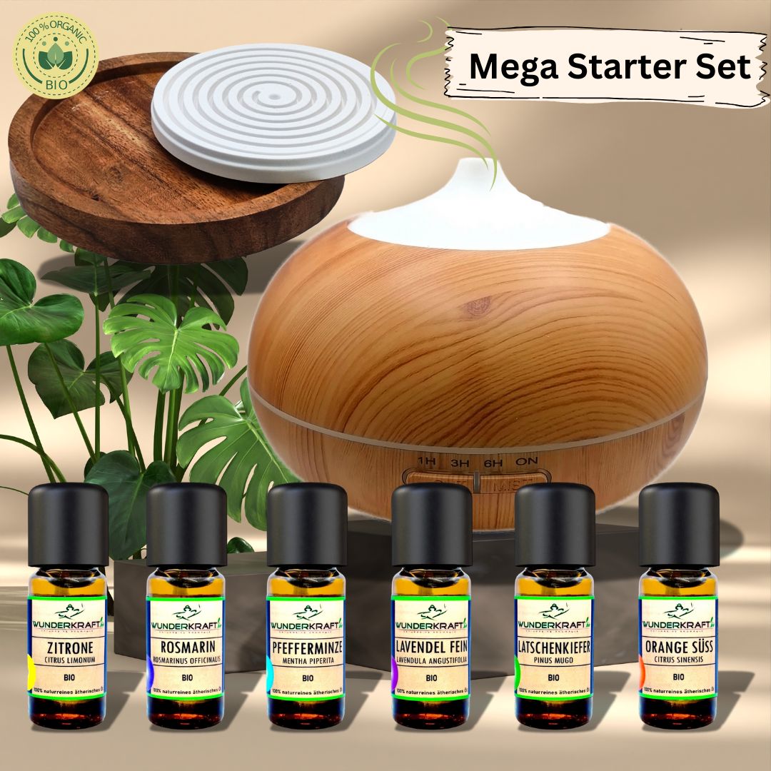 Aromatherapie Starter Set mit 1 Diffuser und 6 ätherischen BIO Ölen - Wunderkraft.bio von Wunderlampe.bio