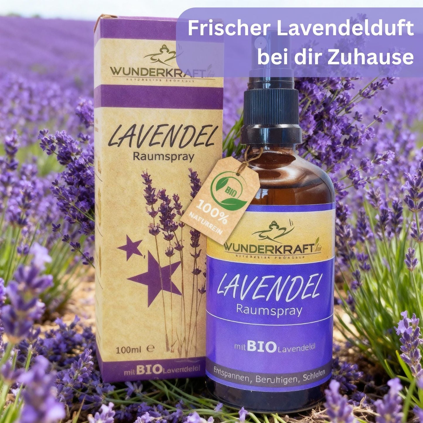 Bio Lavendelspray, 100ml Raumspray und Kissenspray für süße Träume - Wunderkraft.bio von Wunderlampe.bio