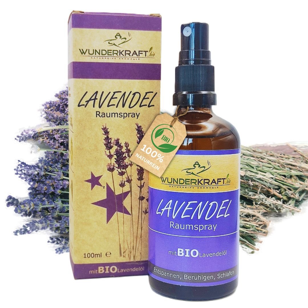 Bio Lavendelspray, 100ml Raumspray und Kissenspray für süße Träume - Wunderkraft.bio von Wunderlampe.bio