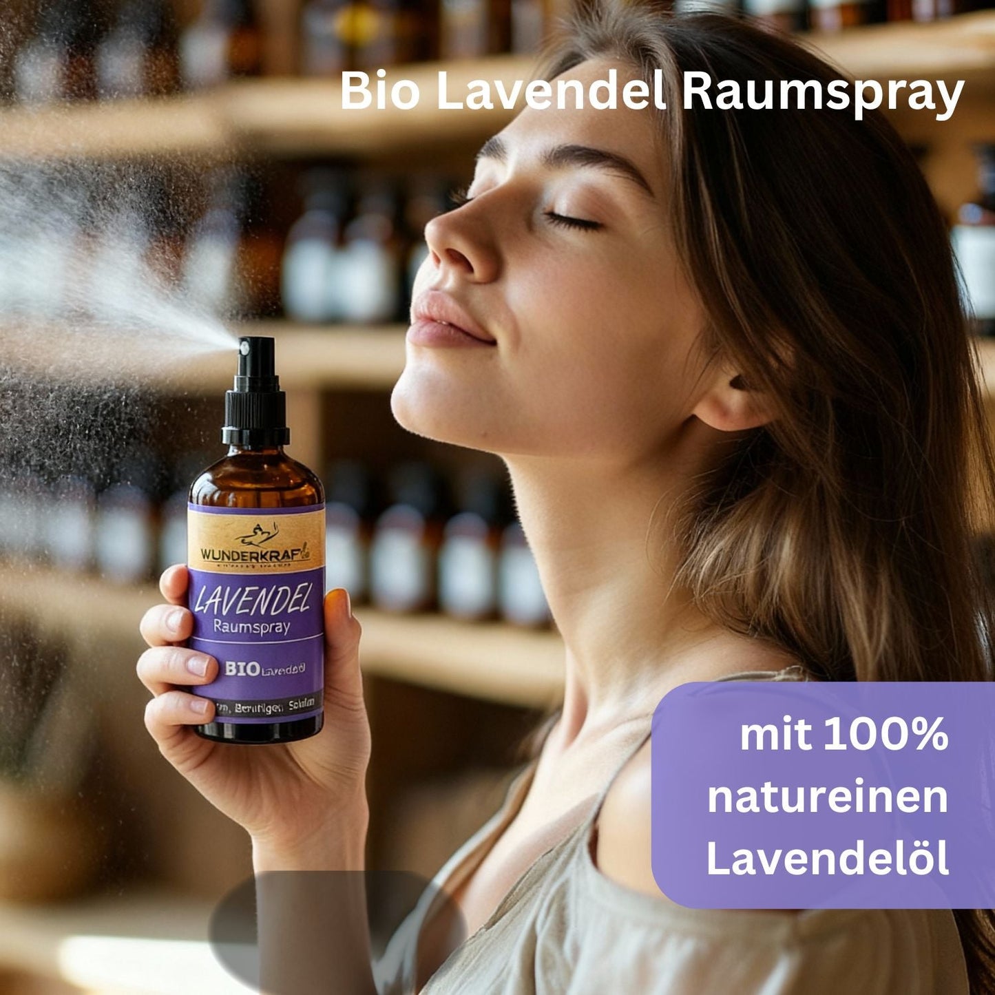 Bio Lavendelspray, 100ml Raumspray und Kissenspray für süße Träume - Wunderkraft.bio von Wunderlampe.bio