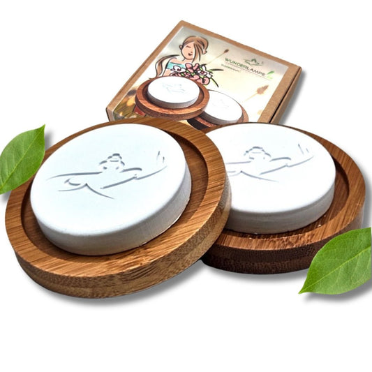 Handgemachter Duftstein für ätherische Öle mit Bambus Unterteller (2er Set) - Wunderkraft.bio von Wunderlampe.bio
