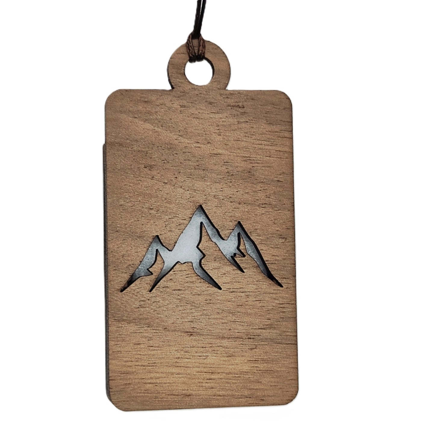 Holz Lufterfrischer "BERGE", Duftbaum aus Nussbaumholz mit Filzpad fürs Auto - Wunderkraft.bio