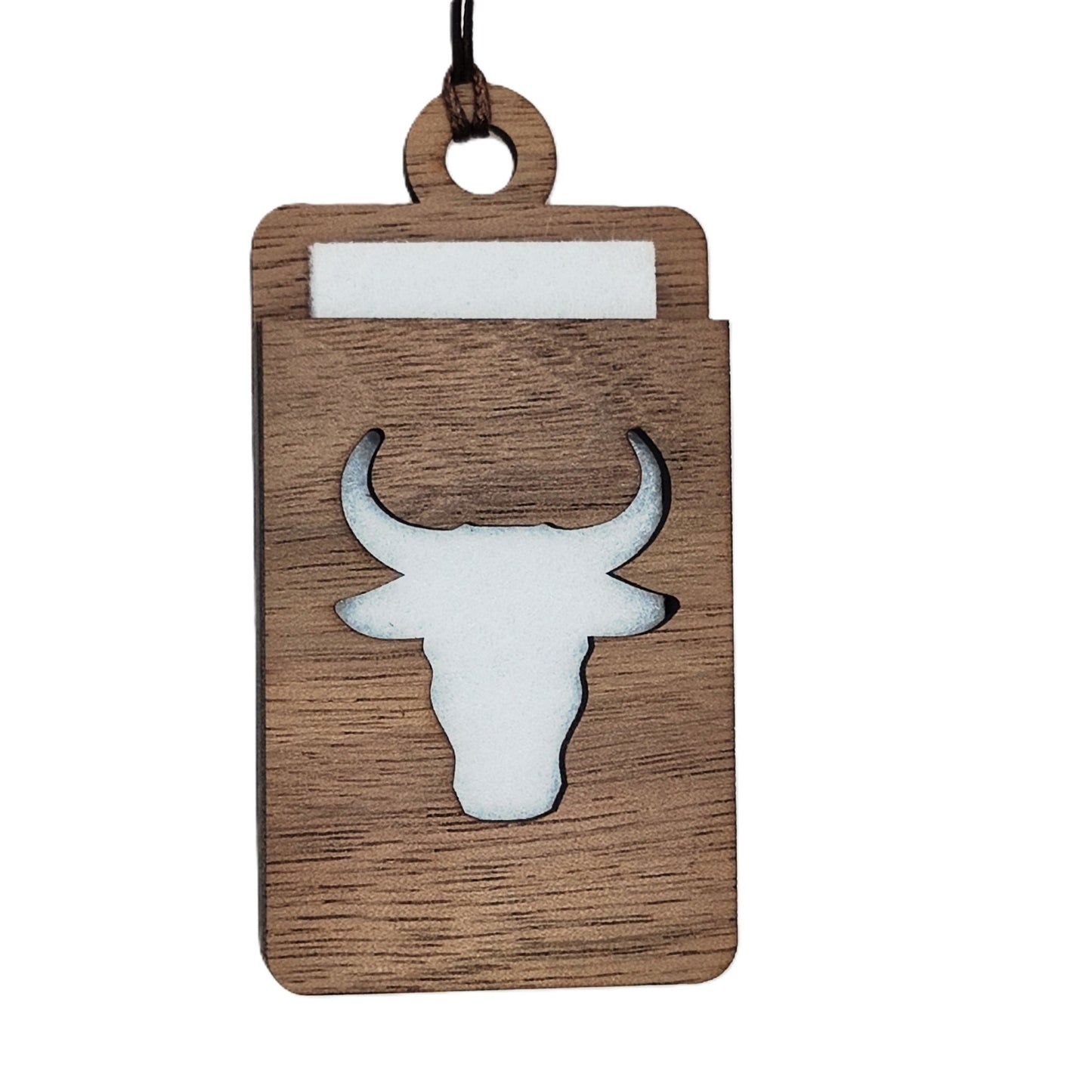 Holz Lufterfrischer "BULLE", Duftbaum aus Nussbaumholz mit Filzpad fürs Auto - Wunderkraft.bio