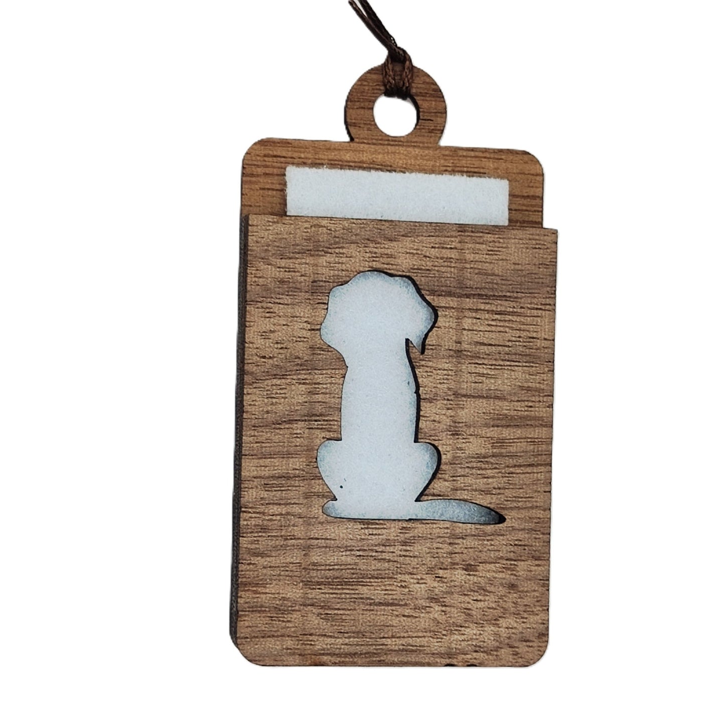 Holz Lufterfrischer "HUND", Duftbaum aus Nussbaumholz mit Filzpad fürs Auto - Wunderkraft.bio