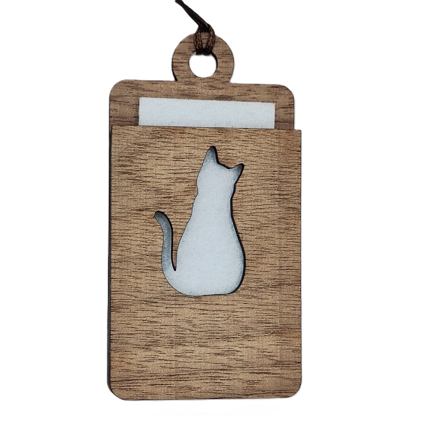 Holz Lufterfrischer "KATZE", Duftbaum aus Nussbaumholz mit Filzpad fürs Auto - Wunderkraft.bio