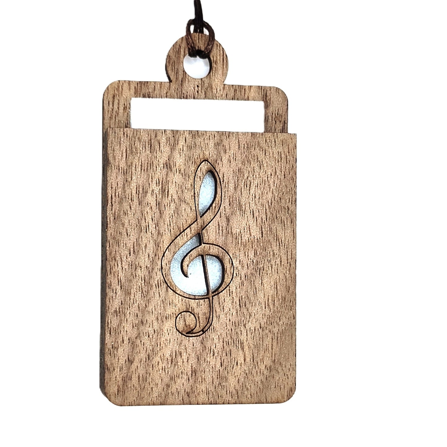 Holz Lufterfrischer "NOTENSCHLÜßEL", Duftbaum aus Nussbaumholz mit Filzpad fürs Auto - Wunderkraft.bio