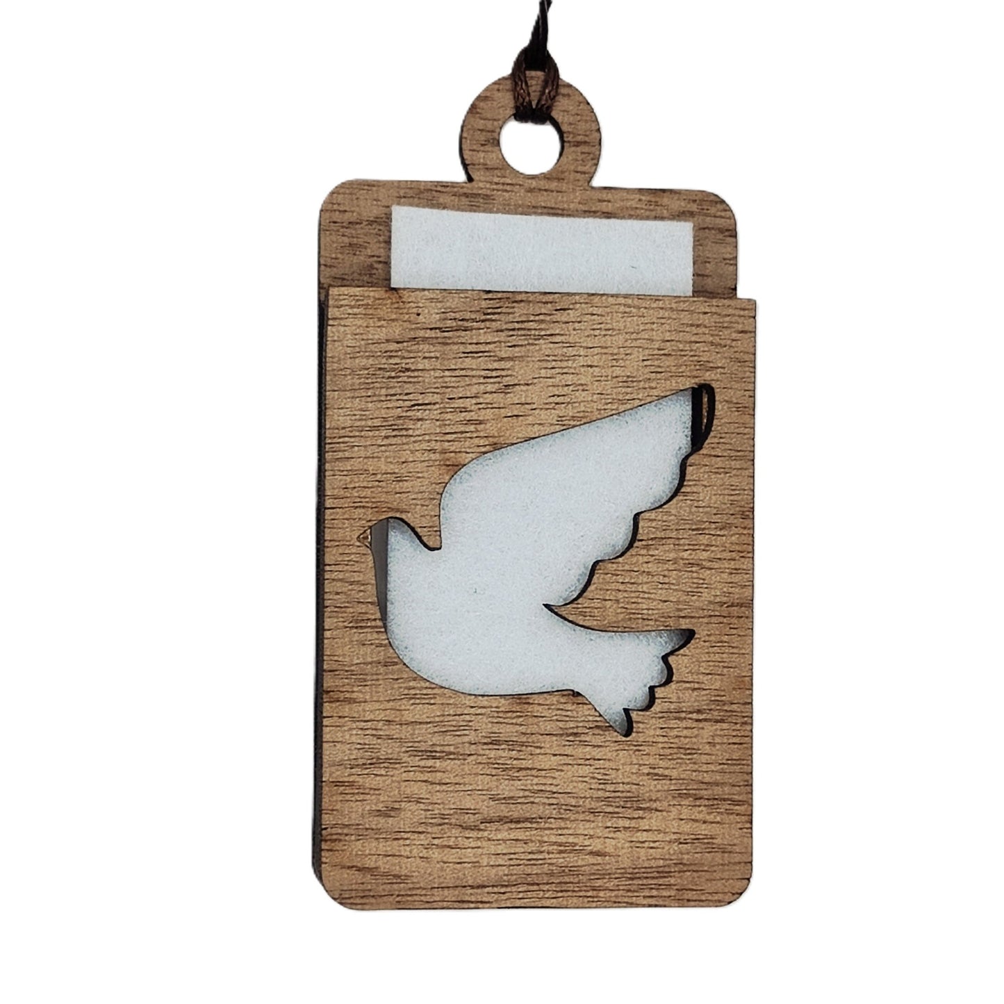 Holz Lufterfrischer "TAUBE", Duftbaum aus Nussbaumholz mit Filzpad fürs Auto - Wunderkraft.bio