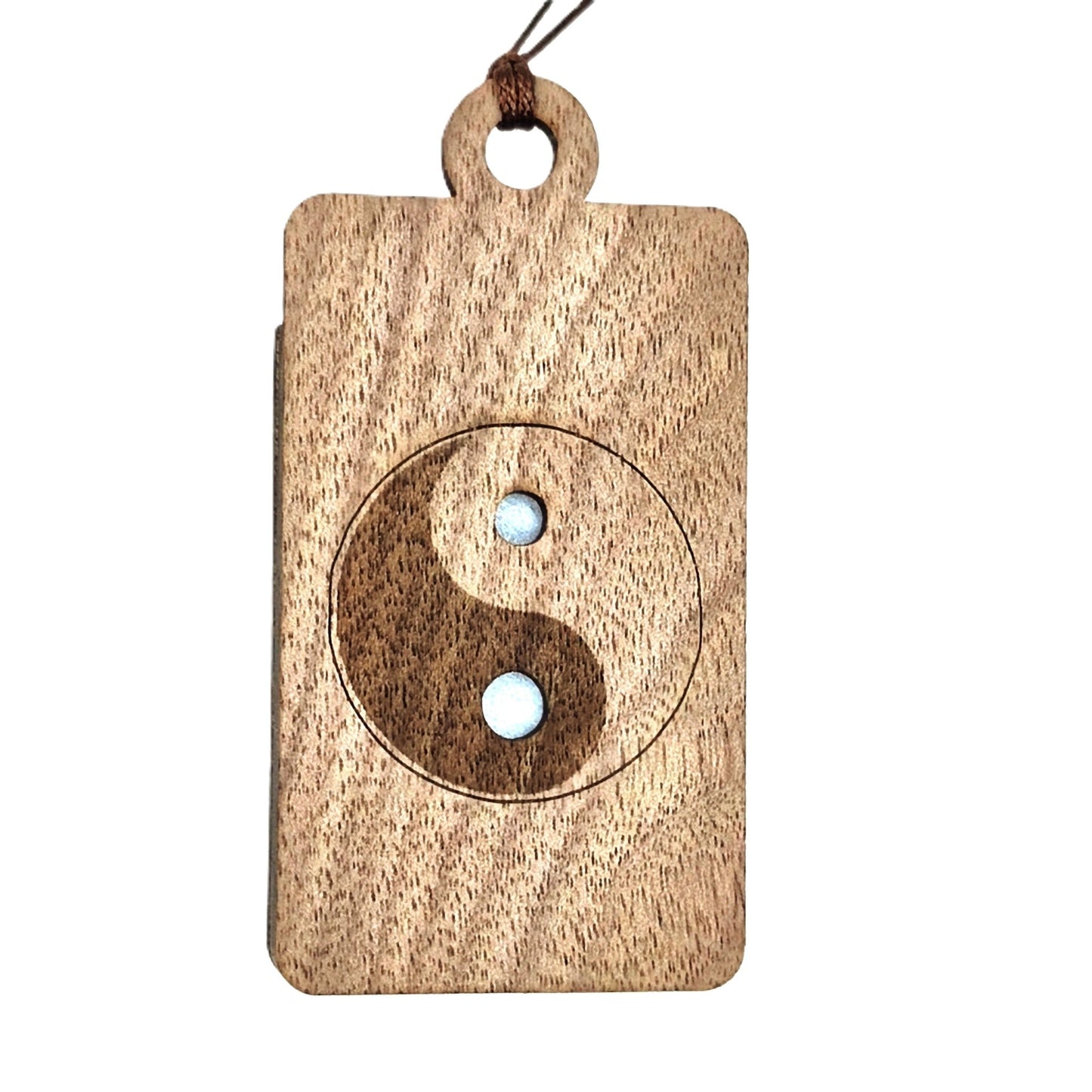 Holz Lufterfrischer "YINYANG", Duftbaum aus Nussbaumholz mit Filzpad fürs Auto - Wunderkraft.bio