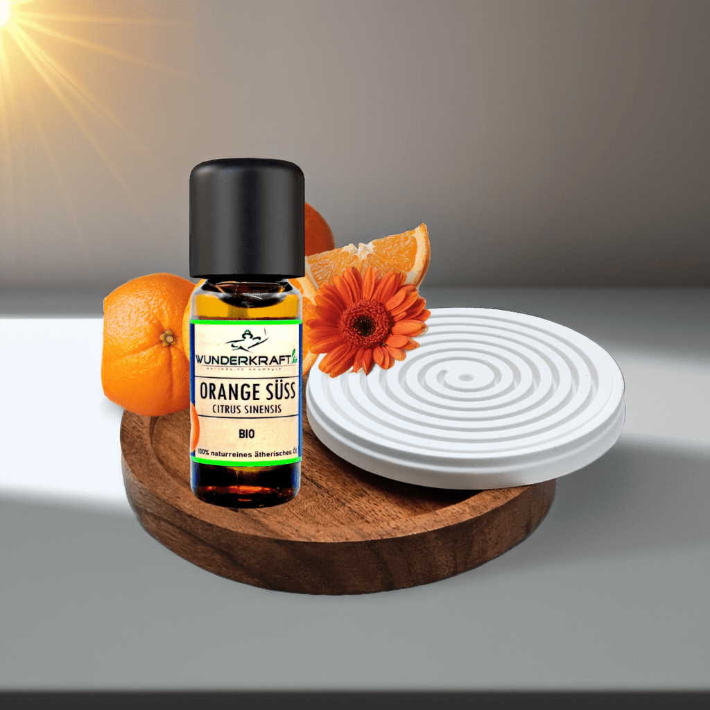 Riesen Duftstein & Holzteller inkl. BIO Orangenöl, 100% ätherisches Öl, 10ml - Wunderkraft.bio