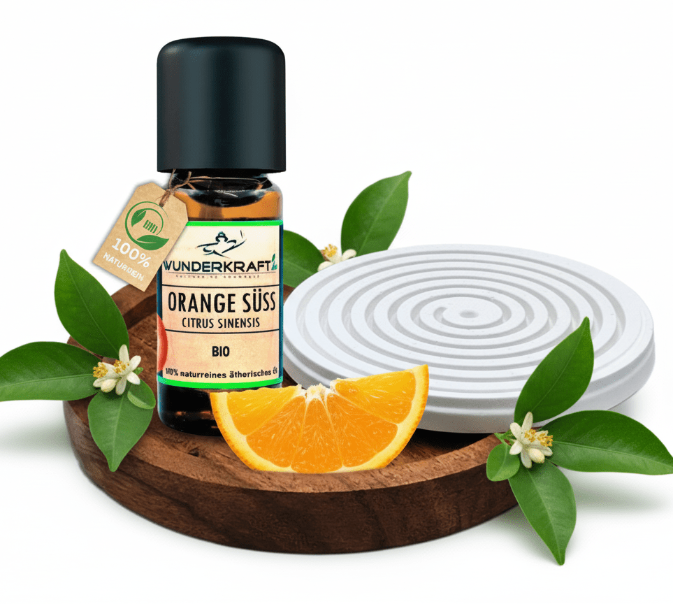Riesen Duftstein & Holzteller inkl. BIO Orangenöl, 100% ätherisches Öl, 10ml - Wunderkraft.bio von Wunderlampe.bio