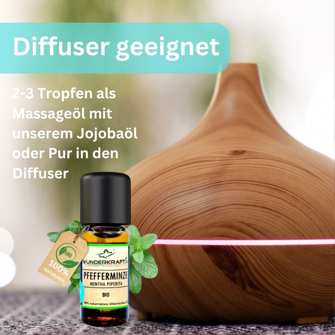 Riesen Duftstein & Holzteller inkl. BIO Pfefferminzöl, 100% ätherisches Öl, 10ml - Wunderkraft.bio von Wunderlampe.bio