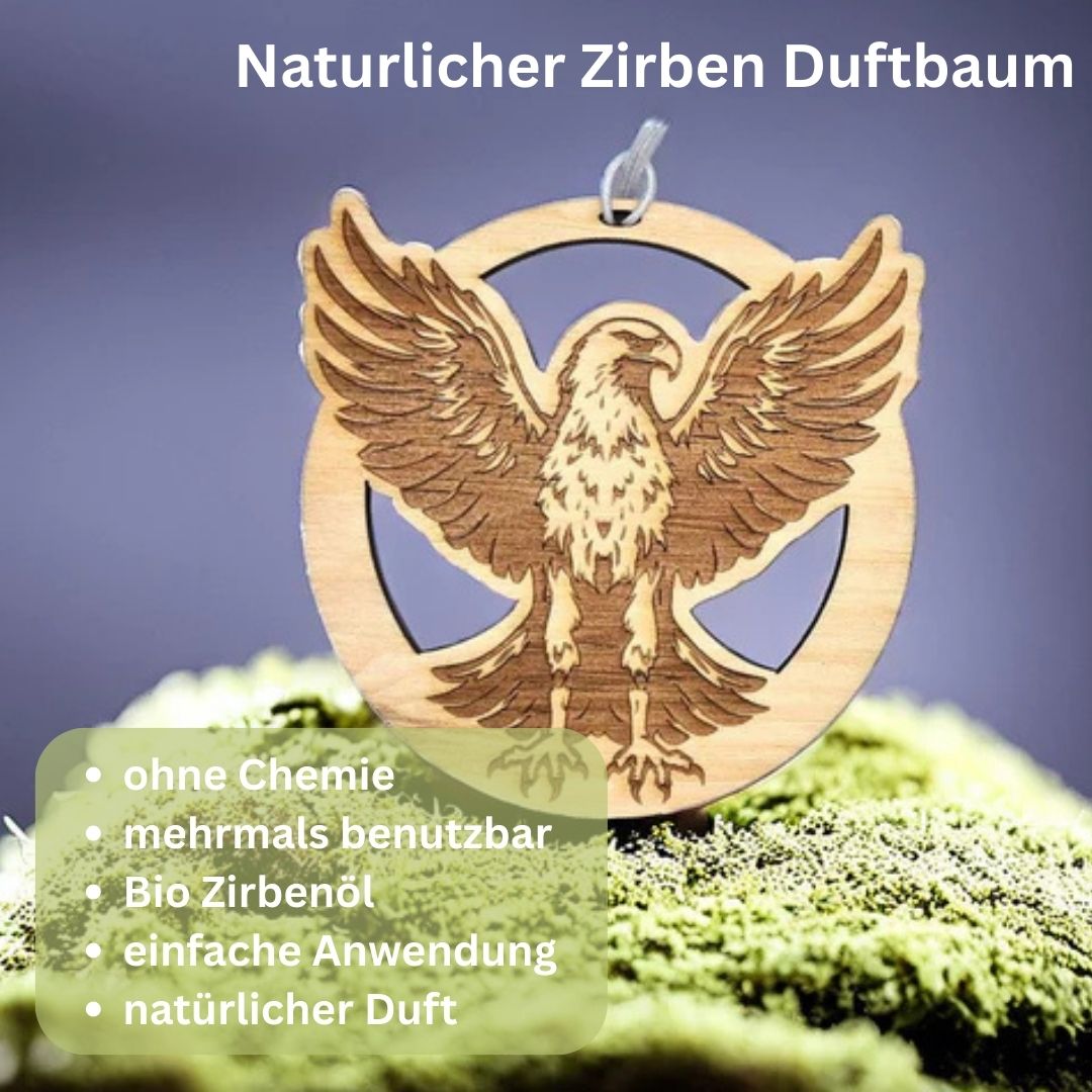 Zirben Duftbaum "ADLER", Lufterfrischer inkl. 5ml Bio Zirbenölspray - Wunderkraft.bio von Wunderlampe.bio