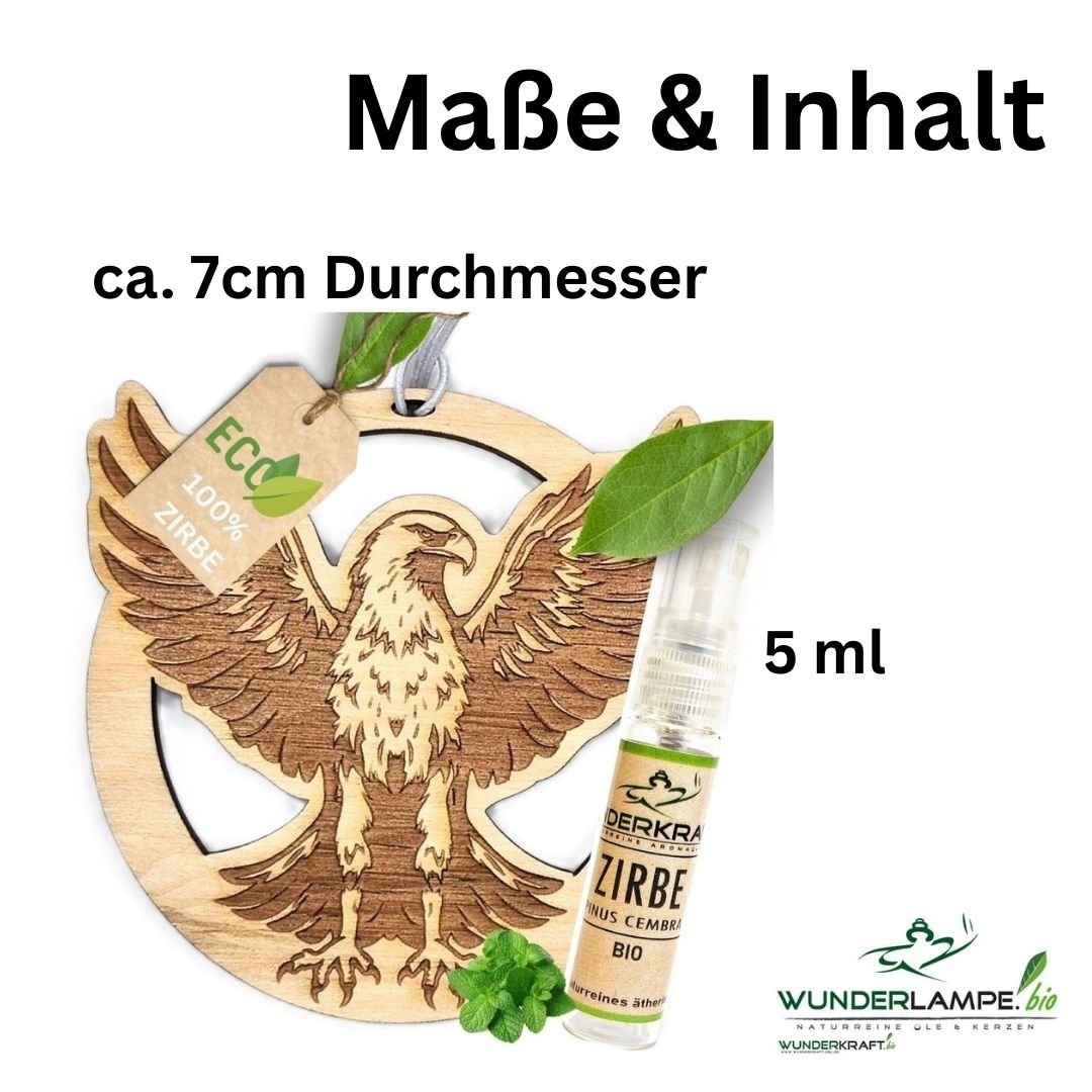 Zirben Duftbaum "ADLER", Lufterfrischer inkl. 5ml Bio Zirbenölspray - Wunderkraft.bio von Wunderlampe.bio