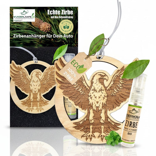 Zirben Duftbaum Anhänger "ADLER", Lufterfrischer inkl. 5ml Bio Zirbenspray - Wunderkraft.bio von Wunderlampe.bio