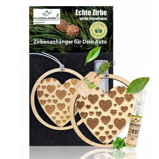 Zirben Duftbaum Anhänger "HERZ", Lufterfrischer inkl. 5ml Bio Zirbenspray - Wunderkraft.bio von Wunderlampe.bio