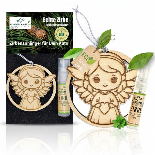 Zirben Duftbaum Anhänger "SCHUTZENGEL", Lufterfrischer inkl. 5ml Bio Zirbenspray - Wunderkraft.bio von Wunderlampe.bio