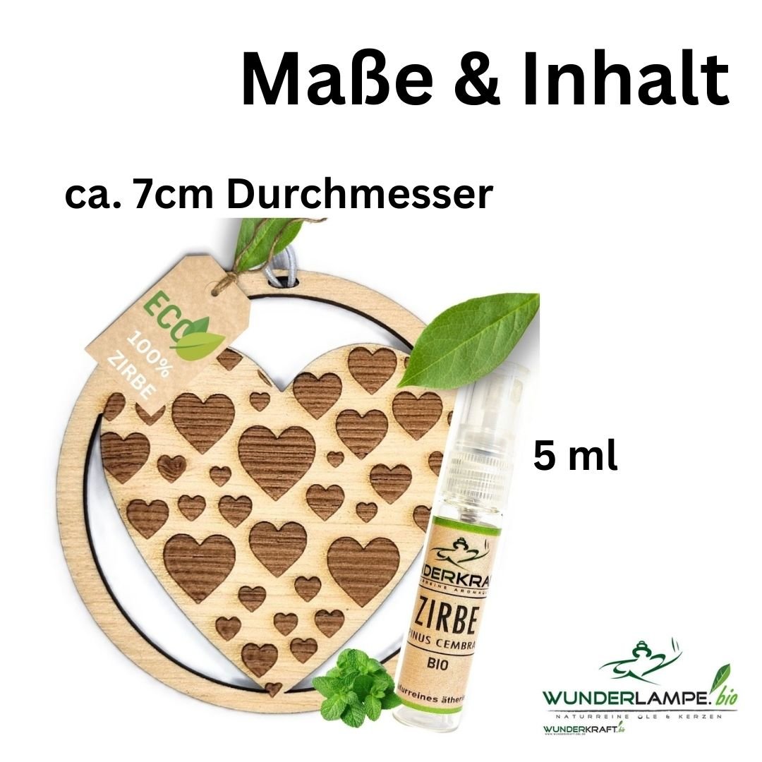 Zirben Duftbaum "HERZ", Lufterfrischer inkl. 5ml Bio Zirbenölspray - Wunderkraft.bio von Wunderlampe.bio