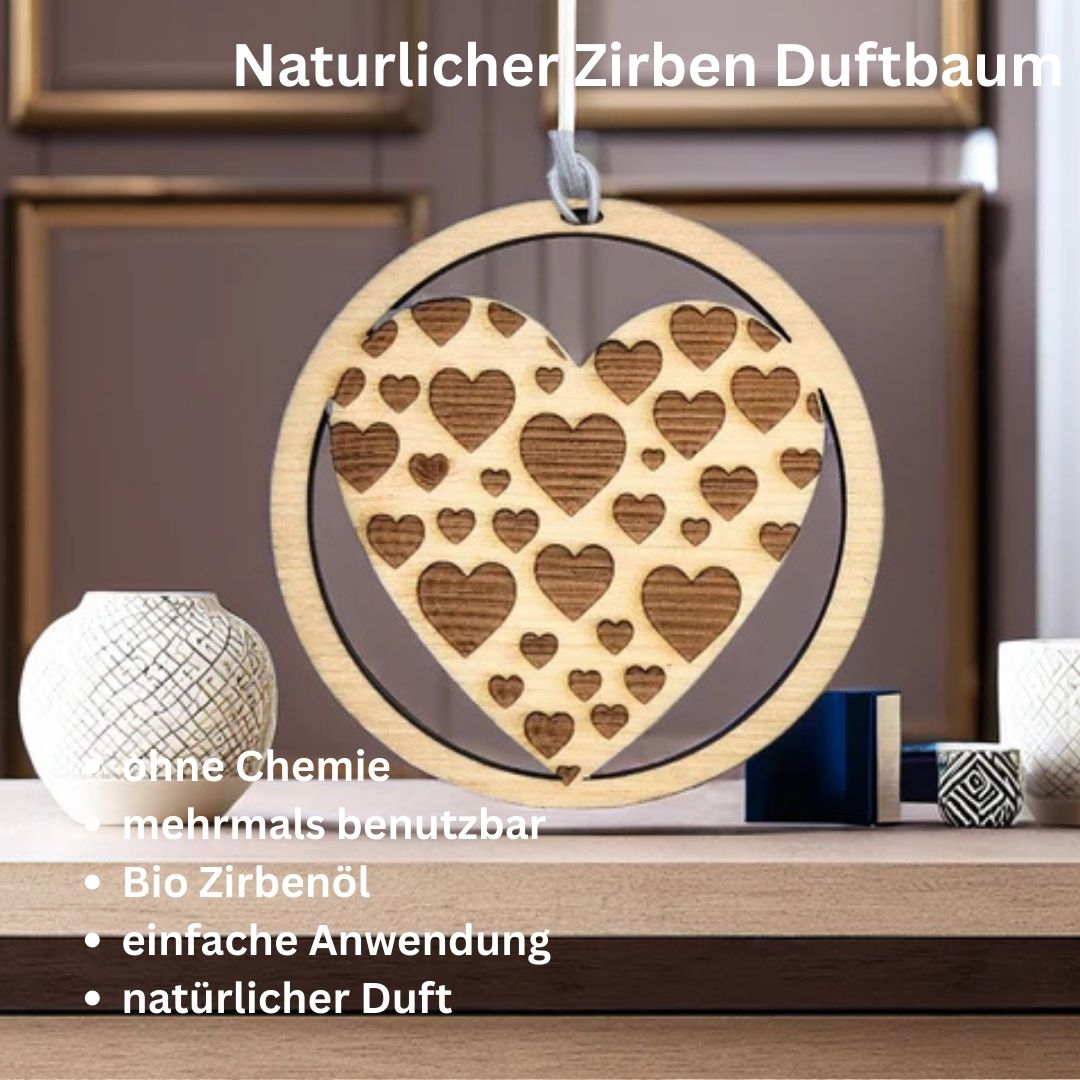 Zirben Duftbaum "HERZ", Lufterfrischer inkl. 5ml Bio Zirbenölspray - Wunderkraft.bio von Wunderlampe.bio