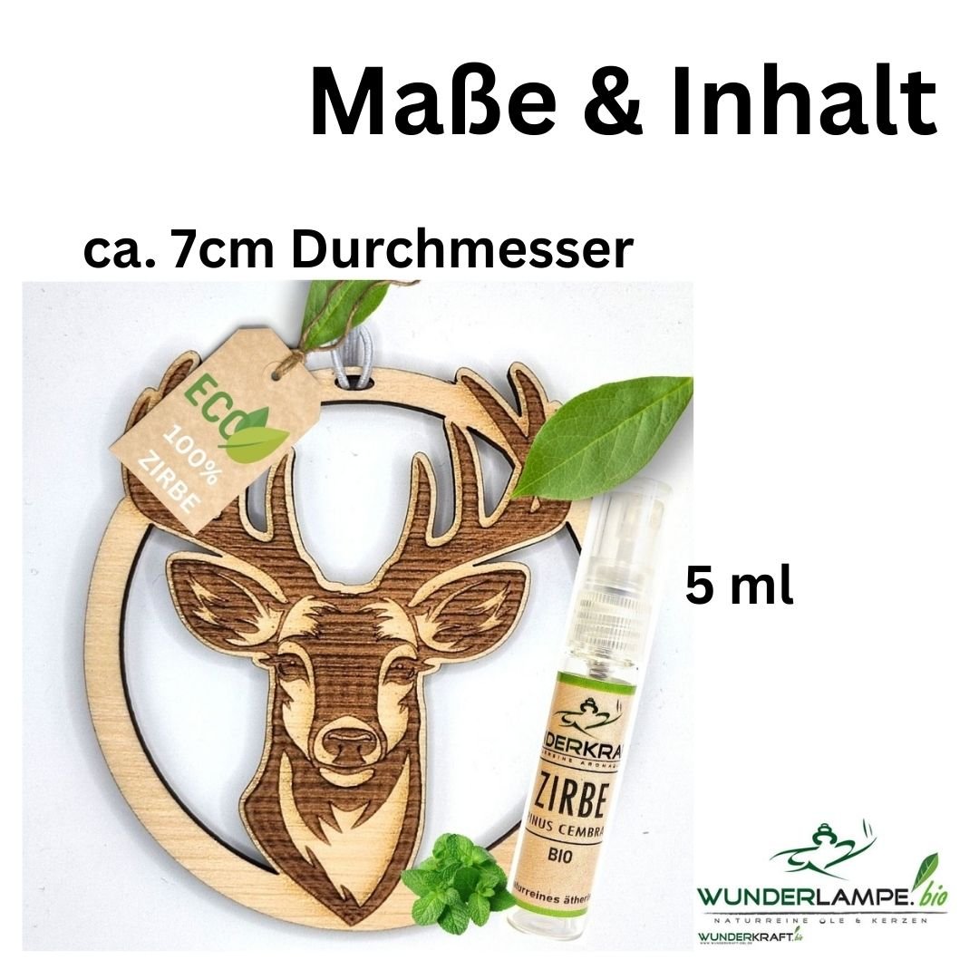 Zirben Duftbaum "HIRSCH", Lufterfrischer inkl. 5ml Bio Zirbenölspray - Wunderkraft.bio von Wunderlampe.bio