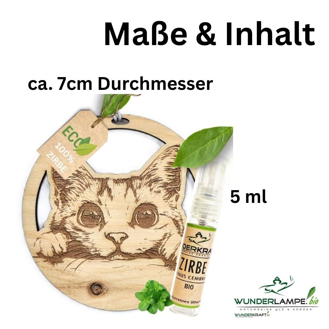 Zirben Duftbaum "KATZE", Lufterfrischer inkl. 5ml Bio Zirbenölspray - Wunderkraft.bio von Wunderlampe.bio