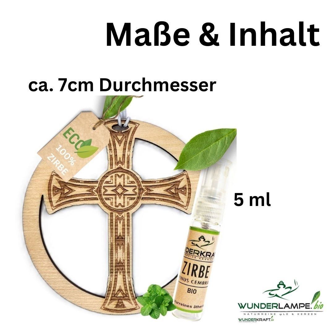 Zirben Duftbaum "KREUZ", Lufterfrischer inkl. 5ml Bio Zirbenölspray - Wunderkraft.bio von Wunderlampe.bio