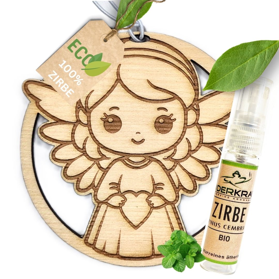Zirben Duftbaum "SCHUTZENGEL", Lufterfrischer inkl. 5ml Bio Zirbenölspray - Wunderkraft.bio von Wunderlampe.bio