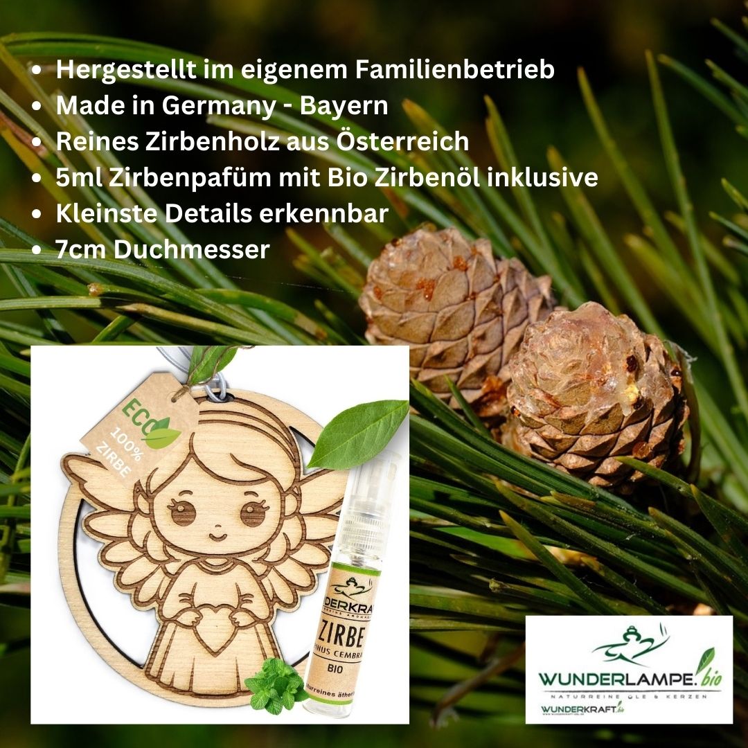 Zirben Duftbaum "SCHUTZENGEL", Lufterfrischer inkl. 5ml Bio Zirbenölspray - Wunderkraft.bio von Wunderlampe.bio