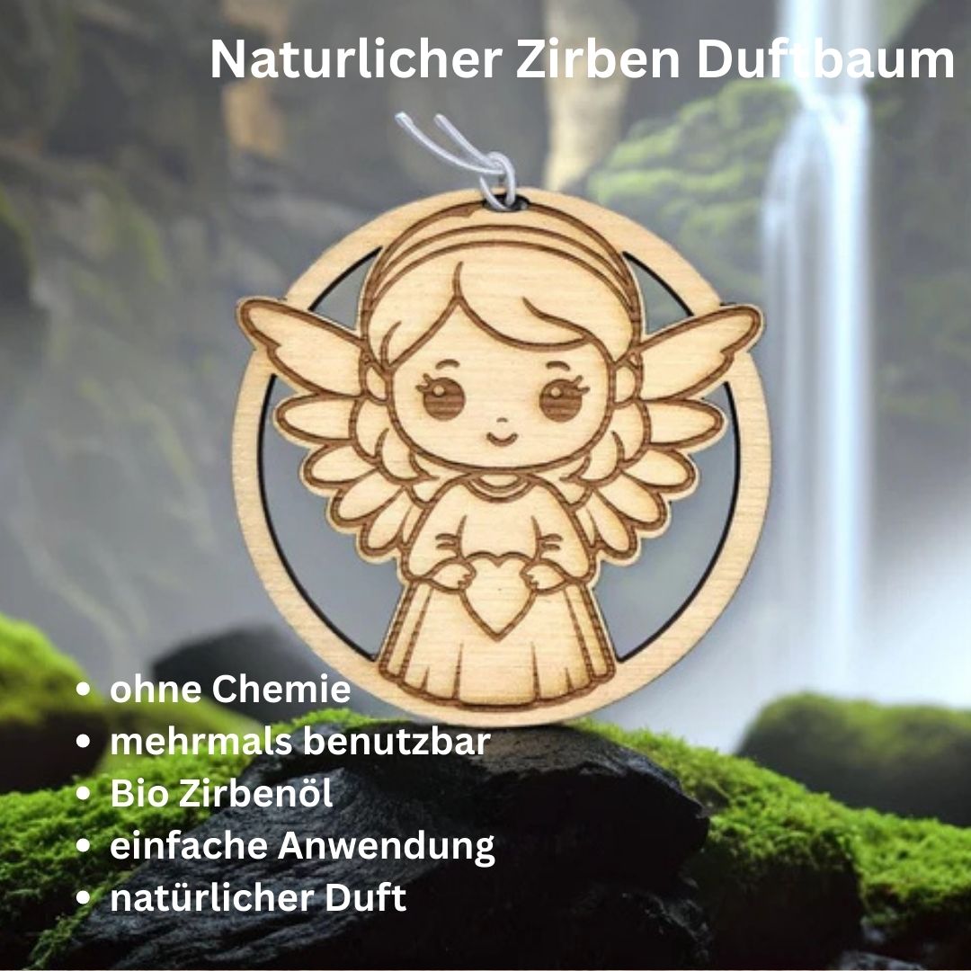Zirben Duftbaum "SCHUTZENGEL", Lufterfrischer inkl. 5ml Bio Zirbenölspray - Wunderkraft.bio von Wunderlampe.bio