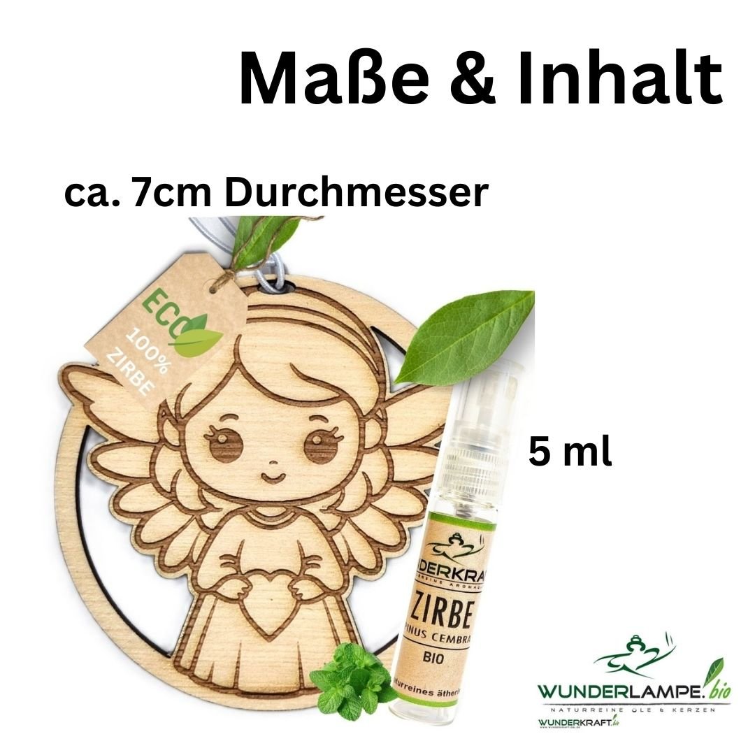 Zirben Duftbaum "SCHUTZENGEL", Lufterfrischer inkl. 5ml Bio Zirbenölspray - Wunderkraft.bio von Wunderlampe.bio