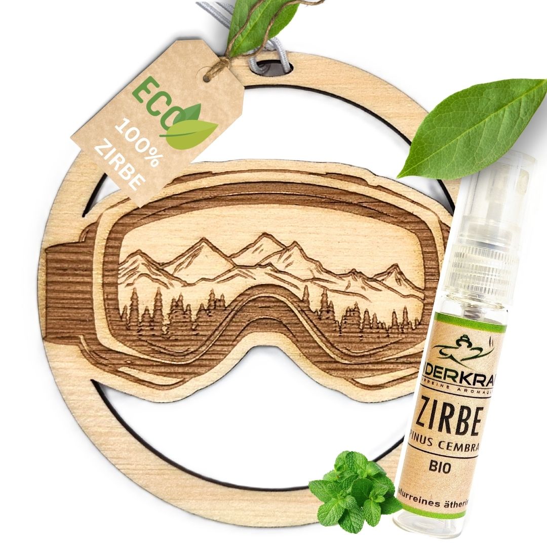 Zirben Duftbaum "SKIBRILLE", Lufterfrischer inkl. 5ml Bio Zirbenölspray - Wunderkraft.bio von Wunderlampe.bio