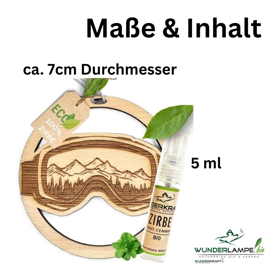 Zirben Duftbaum "SKIBRILLE", Lufterfrischer inkl. 5ml Bio Zirbenölspray - Wunderkraft.bio von Wunderlampe.bio