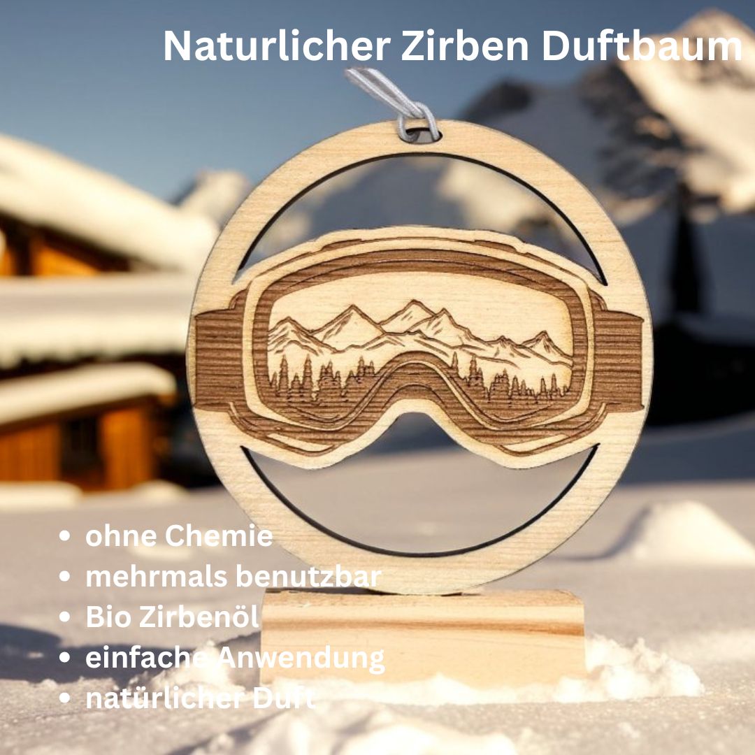 Zirben Duftbaum "SKIBRILLE", Lufterfrischer inkl. 5ml Bio Zirbenölspray - Wunderkraft.bio von Wunderlampe.bio
