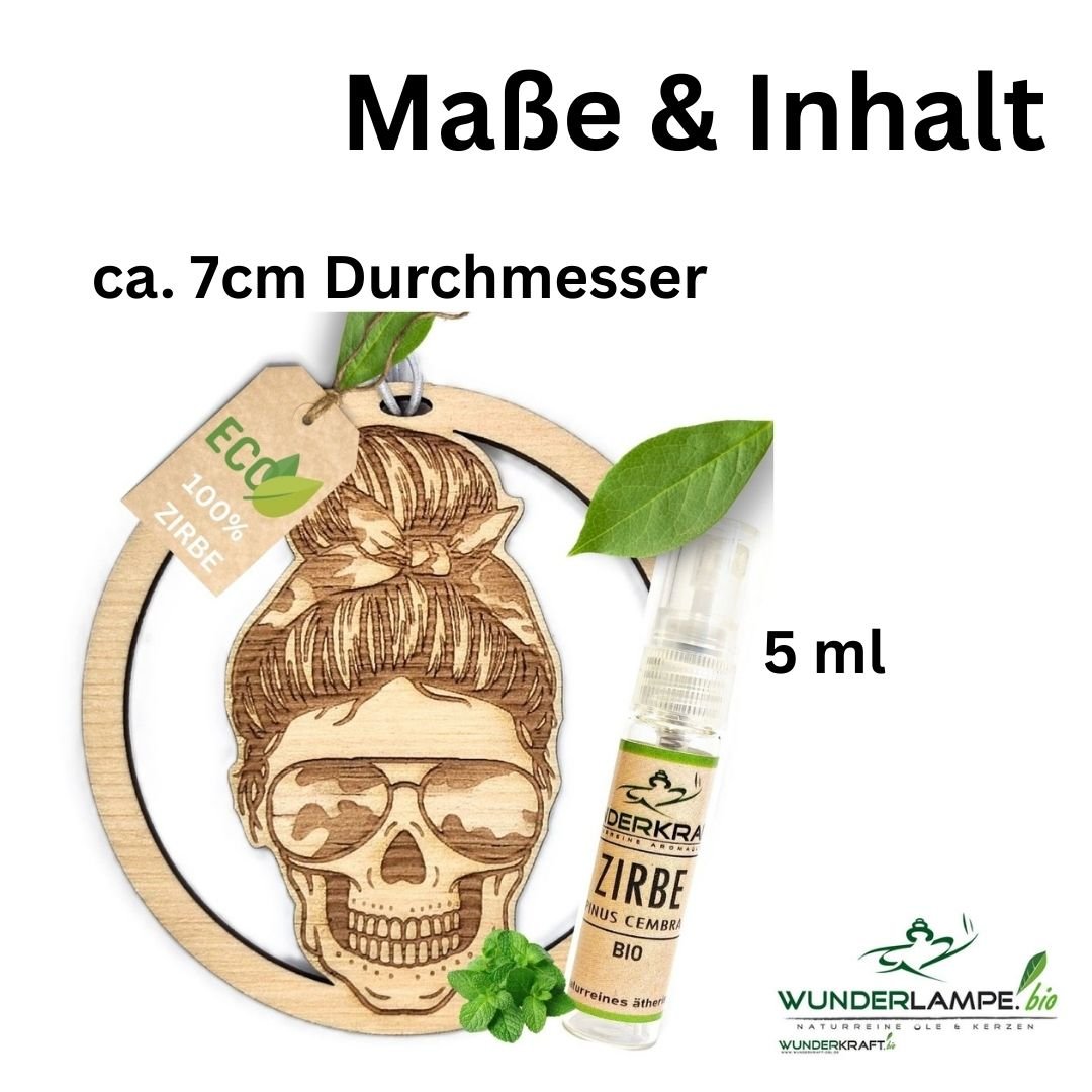 Zirben Duftbaum "SKULL", Lufterfrischer inkl. 5ml Bio Zirbenölspray - Wunderkraft.bio von Wunderlampe.bio
