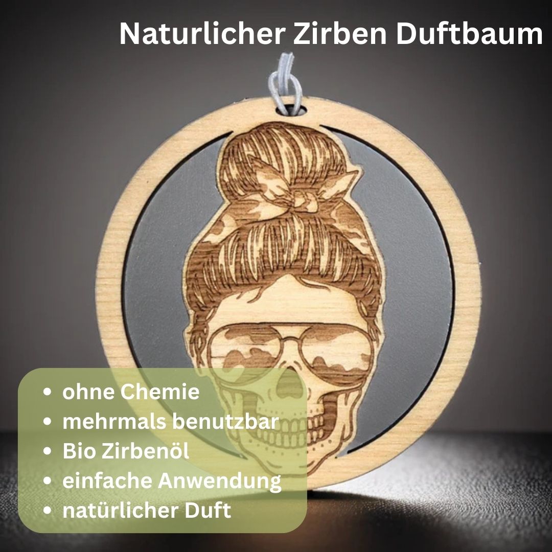 Zirben Duftbaum "SKULL", Lufterfrischer inkl. 5ml Bio Zirbenölspray - Wunderkraft.bio von Wunderlampe.bio