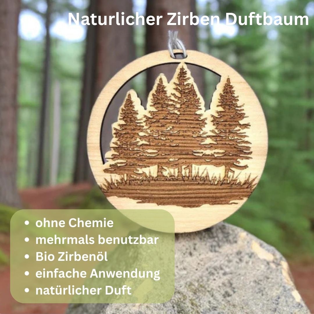 Zirben Duftbaum "WALD", Lufterfrischer inkl. 5ml Bio Zirbenölspray - Wunderkraft.bio von Wunderlampe.bio