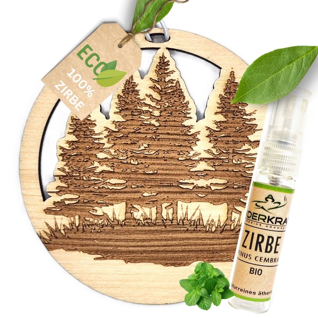 Zirben Duftbaum "WALD", Lufterfrischer inkl. 5ml Bio Zirbenölspray - Wunderkraft.bio von Wunderlampe.bio