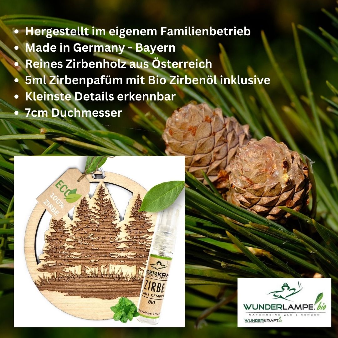 Zirben Duftbaum "WALD", Lufterfrischer inkl. 5ml Bio Zirbenölspray - Wunderkraft.bio von Wunderlampe.bio