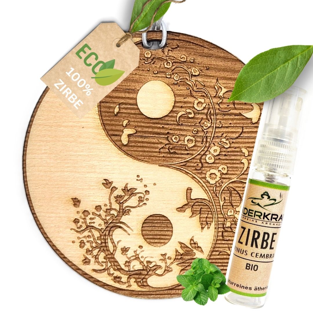 Zirben Duftbaum "YINYANG", Lufterfrischer inkl. 5ml Bio Zirbenölspray - Wunderkraft.bio von Wunderlampe.bio