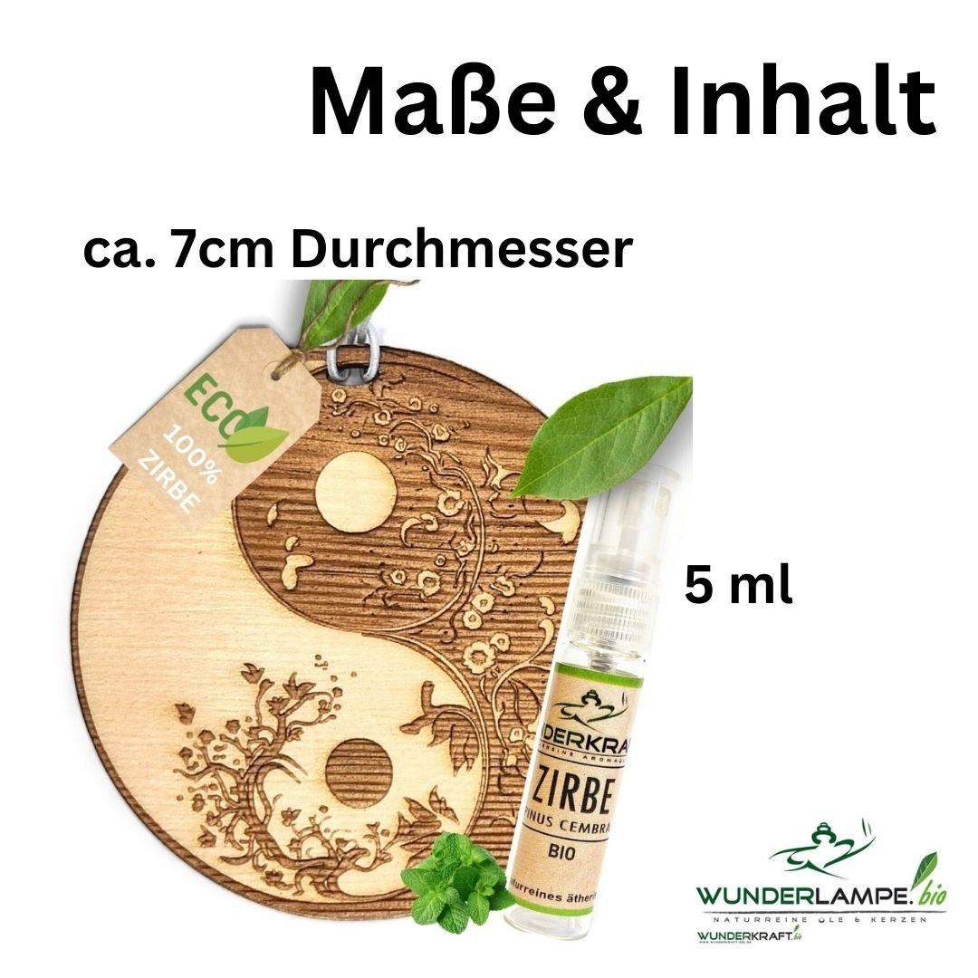Zirben Duftbaum "YINYANG", Lufterfrischer inkl. 5ml Bio Zirbenölspray - Wunderkraft.bio von Wunderlampe.bio