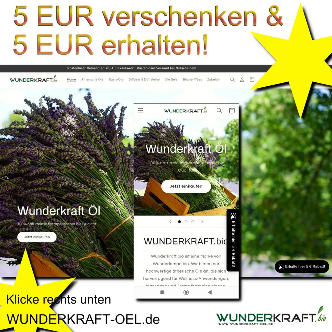 5€ verschenken und 5€ erhalten und wir zahlen. - Wunderkraft.bio