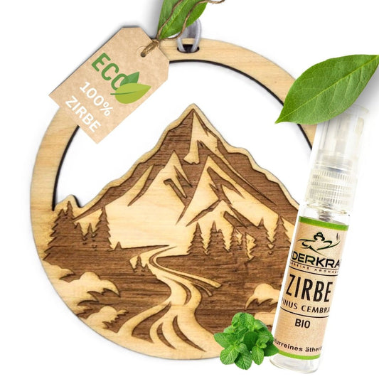 Zirben Duftbaum "BERGE", Lufterfrischer inkl. 5ml Bio Zirbenölspray