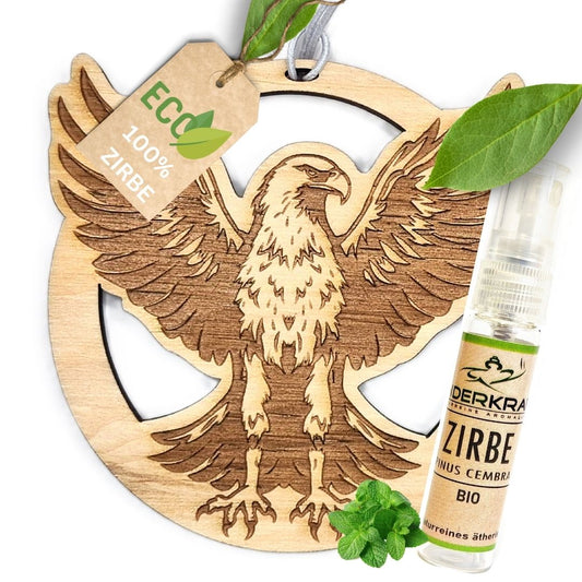 Zirben Duftbaum "ADLER", Lufterfrischer inkl. 5ml Bio Zirbenölspray
