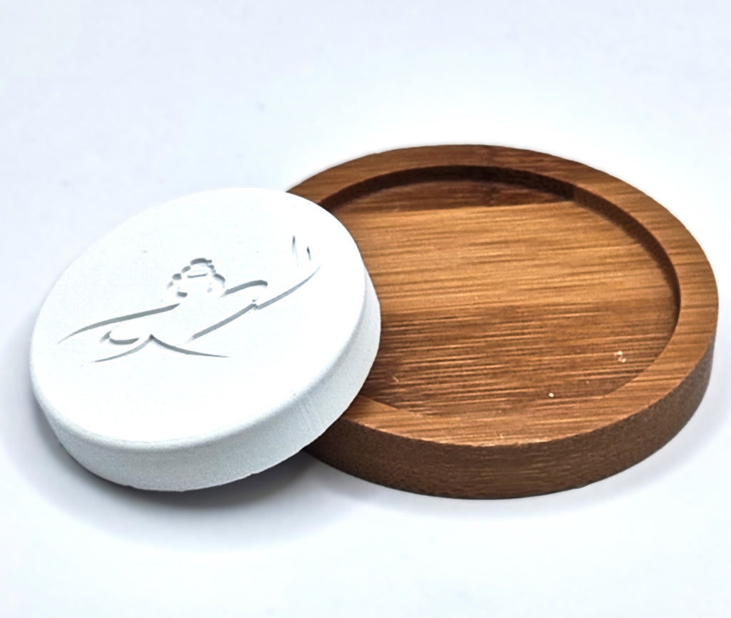 Duftstein für ätherische Öle mit Bambus Unterteller (2er Set)