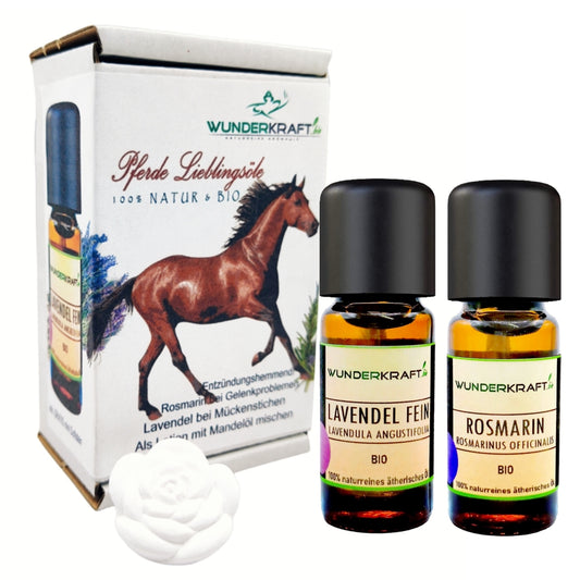 Pferde Aromatherapie Set, ätherisches Lavendelöl + Rosmarinöl + Duftstein
