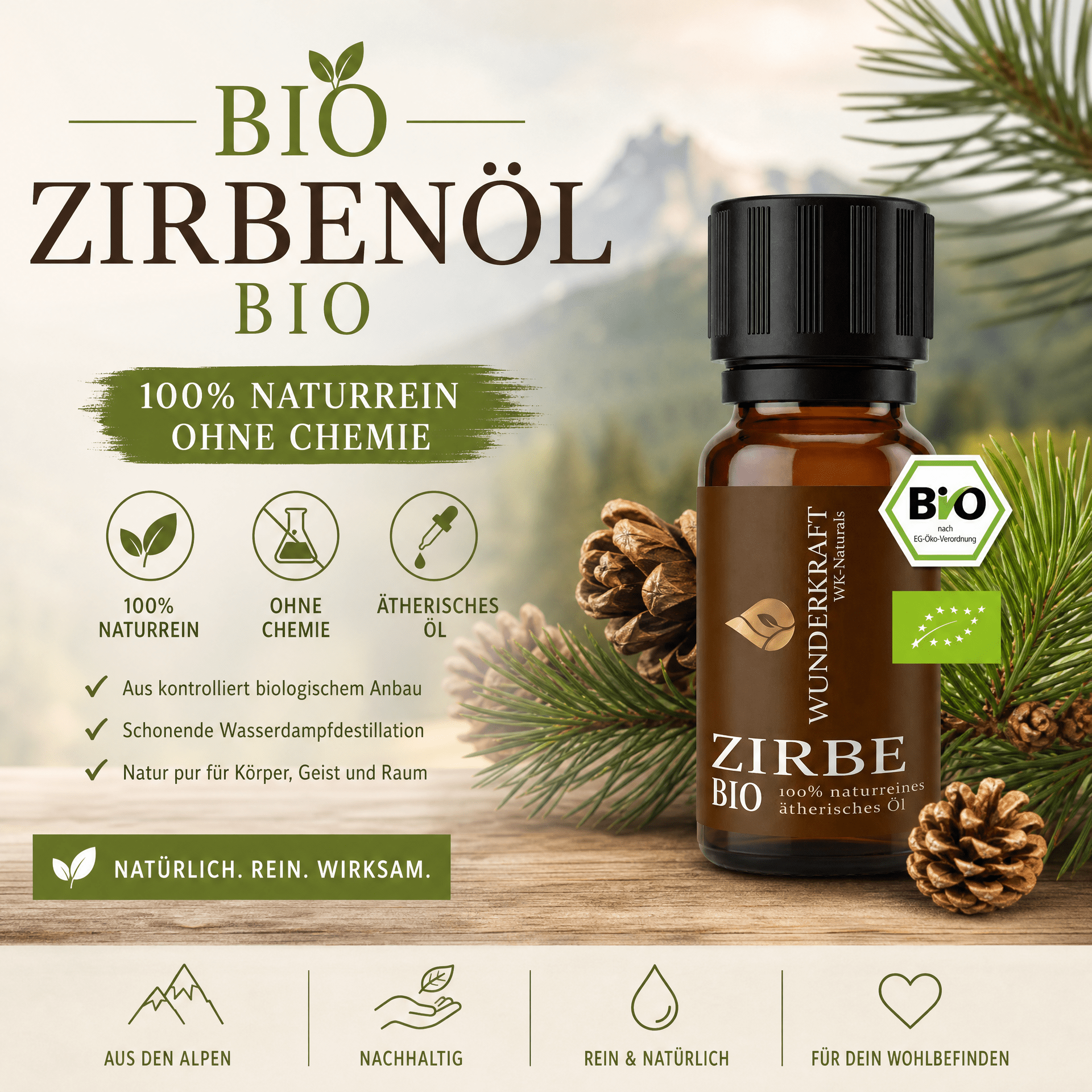 Abendruhe "ZIRBENÖL BIO" 😴Beruhigung & Schlaf - Wunderkraft naturals