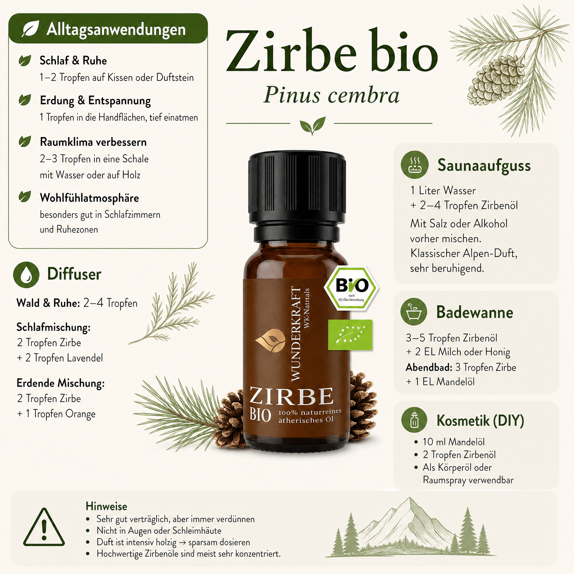 Abendruhe "ZIRBENÖL BIO" 😴Beruhigung & Schlaf - Wunderkraft naturals
