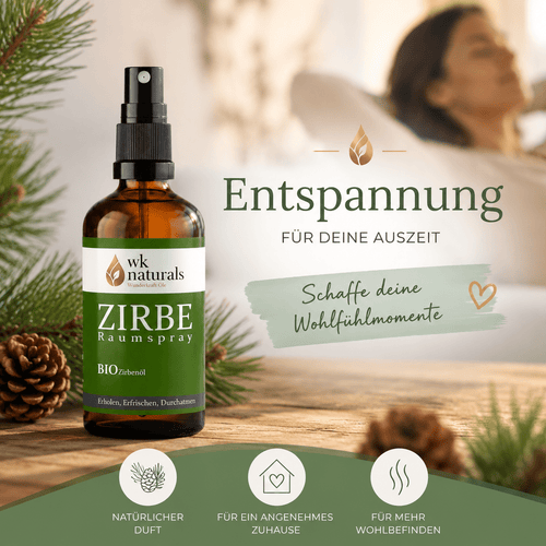 Alpenduft Bio Zirbenspray, 100ml Raumspray und Kissenspray für natürlichen frische Duft - Wunderkraft naturals