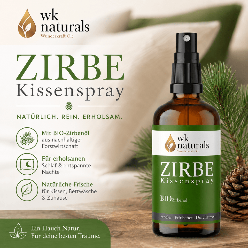 Alpenduft Bio Zirbenspray, 100ml Raumspray und Kissenspray für natürlichen frische Duft - Wunderkraft naturals